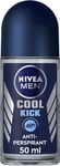 NIVEA MEN Cool Kick Anti-Perspirant Deodorant Roll on Pack of 6 (6 X 50 Ml), Men