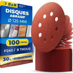 100 Disques de Ponçage 125mm Grain 240 Papier abrasif pour Ponceuse Orbitale 125mm Bosch Parkside Einhell Makita. 100 Feuilles Grain 240. Disques de ponçage 8 trous x Peinture Bois Métal(Q80)