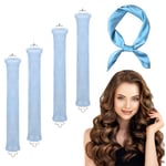 4PCS Heatless Curling Rod Heatless Curlers with Hair Scarf Heatless Blowout Rods Overnight Blowout Rods Hair Curlers No Heat Hair Rollers for All Hair Types Women DIY Hair Styling (Blue, 30cm)