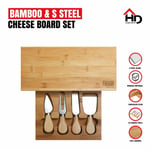 Bamboo Cheese Board Inc Knife Set Wood Slide Out Serving Party Tray Platter