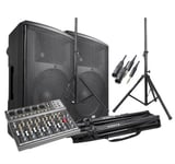 Trubardurpaket PAK 15" PD415A Bi-amp 1400W, 15" trubadurpaket PA-set med 2 Bi-amp högtalare, mixer och stativ