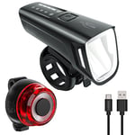 ANSMANN Set d'éclairage de sécurité pour vélo – Éclairage vélo Comprenant Phare Avant d'une Puissance de 180 Lumen, feu arrière Rouge, câble USB et Fixations – Ensemble lumière vélo Rechargeable