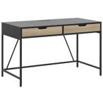 Table Bureau Effet Bois Clair et Noir avec 2 Tiroirs Pratiques Design Tendance