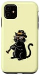 Coque pour iPhone 11 Chat noir portant des lunettes de soleil jouant de la clarinette pour amoureux des chats