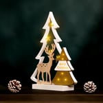 Christmas Wooden Scene Decoration LED Tree Stag Pre-Lit Xmas Ornament Reindeer