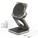 KU XIU X40 Station de Charge 3-en-1 Pliable, Chargeur sans Fil Rapide 15W Qi2 Certifié pour iPhone 16/15/14/13/12, 5W pour Apple Watch 10/9/8/7/Ultra/SE et AirPods 4/3/2 Pro - Titane，en Aluminium