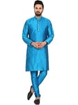 SKAVIJ Kurta Pyjama - Indien Robe de fête - Costume Homme (Turquoise, X-Large)