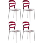 Inside75 - Lot de 4 chaises design dejavu en polycarbonate rouge et blanc