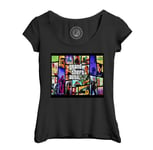 T-Shirt Femme Col Echancré Gta 5 Mosaique Jeux Video