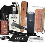 Coffret barbe et rasage pour homme | Huile , gel transparent, Rasoir coupe choux, brosse, peigne , ciseaux, pochette de rangement - Kit d'accessoires