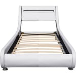 Literie Julien - Lit ava pour matelas 120x190 - Sommier + Tête de Lit eclairage led Incurve Couleur blanc + Pieds en 5 cm pour matelas - 13 Lattes