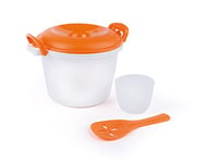 Excelsa Quick Cook Cuiseur à Riz Micro-Ondes, Polypropylène, Blanc avec détails Orange