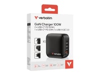 Verbatim Gan Charger 100W, Indendørs, Vekselstrøm, Sort