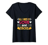 Womens All I Need Is Love and Tacos Funny Valentine's Day V-Neck T-Shirt