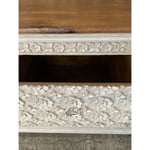 Whitewashed Floral Carved Mango Wood Sideboard Two Doors Two Drawers KHSD38WN