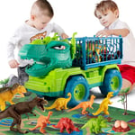 TEMI - Camion jouet de dinosaures pour enfants de 3 à 5 ans, camion transporteur tyrannosaure avec 8 figurines, tapis de jeu pour activités, jurassique, pour garçon