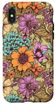 Coque pour iPhone X/XS Boho Orange Violet Fleurs Motif Floral N3