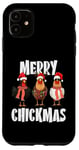 Coque pour iPhone 11 Merry Chickmas Chapeau de Père Noël lumineux Motif poule