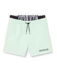 Calvin Klein Boys' Medium Double Waistband Short Swim Shorts, Green (Pastel Green), 10-12 Years