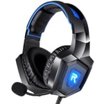 Black Blue RUNMUS-Casque de jeu K8 LED avec microphone, suppression du bruit, casque sur l'oreille, bleu, PS4, Xbox One, PS5, PC, PS2 ""Nipseyteko