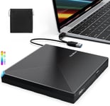 Lecteur Cd Dvd Externe, Usb 3.0 Et Type C Graveur Cd Dvd Externe, Plug & Play Cd/Dvd -/+Rw Cd Rom Externe Pour Pc Portable Bureau Imac Macbook Pro/Air Windows 11/10/8/7/Xp Linux Mac Os