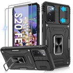 Jshru for Samsung S20 FE Case with Screen Protector-Camera Protective Cover | Ring Stand S20 FE Phone Case for Men and Women | Shockproof Bumper Phone Cover for Samsung Galaxy S20 FE,Black