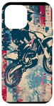 Coque pour iPhone 12 Pro Max Bleu Bohème Ethnique Motocross Drapeau Américain Dirt Bike Rider