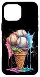 Coque pour iPhone 16 Pro Max Ice Cream Baseball – Cône de glace mignon tenant des balles de baseball