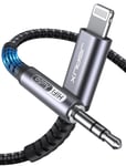 Câble AUX Auxiliaire Audio Voiture1.8 Mètre [Certifié Apple MFi] Câble Lightning Jack vers 3.5mm Compatible Avec iPhone 12/12 Pro Max/11/11 Pro Max/X/XR/8/7/ Casque/Autoradio- Gris