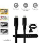 Nedis USB-kabel | USB 3.2 Gen 2 | USB-C™ Hann | USB-C™ Hann | 240 W | 8K@30Hz | 20 Gbps | Nikkel belagt | 1.00 m | Rund | Silikon | Sort | Boks