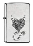 Zippo – Devil Heart Emblem, Chrome Brushed – Essence Briquet Coupe-Vent, Rechargeable, dans Une boîte Cadeau de Haute qualité 2007136 Normal Argenté