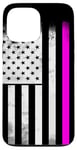 Coque pour iPhone 13 Pro Max Ruban rose solidarité poitrine cancer drapeau américain USA