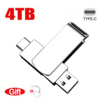 Clé USB 3.0 haute vitesse en métal 16 To,clé USB 2 To,8 To,4 To,clé USB,mémoire SSD portable,disque flash USB,adaptateur TYPE-C - Type Silver 4TB