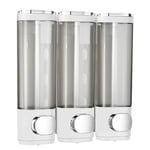 Ribech Soap Dispenser, 3 Chamber 300mL Shampoo and Conditioner Dispenser Pump, Wall Mounted Storage Container for Bathroom, Kitchen, Hotel (White, Set of 3)