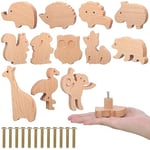 Lot de 12 boutons d'armoire en bois en forme d’animaux marins et de la forêt, boutons décoratifs de commode en bois avec vis, poignées de tiroir de chambre d'enfant pour la décoration