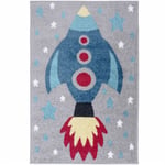 Colorful Bright Playroom Childrens Fun Mats Rocket Play Days Rugs In Blue/multi