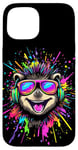 iPhone 15 Hedgehog with Headphones Popart Rainbow Cute Hedgehogs Case