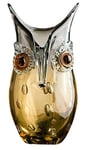 GILDE GLAS art Vase Design Hibou - Objet décoratif Fait à la Main en Verre H 27 cm, 2_Marron-Gris