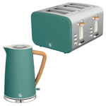 Swan Nordic Kettle & 4 Slice Toaster Kitchen Set (Pine Green) 🚚💨