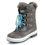 Polar Femmes Mid Rembourrée Thermique Semelle En Caoutchouc Imperméable L'hiver Neige Fausse Fourrure Bottes - Gris Textile/Bleue - UK6/EU39 - YC0639