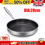 28cm Stainless Steel Induction Geo Hex Frying Pan Non Stick Fry Cooking Cookware