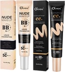 Matte BB Cream and CC Cream with SPF 50,Oil-Free-Fragrance Free,Full-Coverage Fo