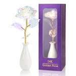 Rose Eternelle Or 24K Plaqué, Cadeau Maman Femme Petite Amie Mère Cadeau pour Noël Cadeau Fête des Mères Saint Valentin Anniversaire, Artificial Rose Decoration