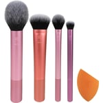 Komplett ansiktsset med 5 (1-pack) viktiga vardagssminkborstar (Miracle Complexion Sponge, Expert Face, Blush, Setting Brush och Deluxe Crease Br