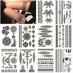 10 Ark Svart Tillfälliga Tatueringsdekaler Vuxna Kvinnor Flickor Fjäder Mandala Blomma Konst Kropp Arm Stora Tatueringar Ark Spets Bröllop Tillfälliga Tatueringar