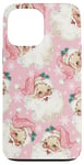 iPhone 13 Pro Max Vintage Pink Santa Face Pattern Snowflakes Retro Christmas Case