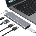 USB C Hub,Adaptateur pour MacBook Air M1/M2 MacBook Pro 2021/2020/ 2019/2018,6 en 2 Adaptateur Mac avec 4K@60Hz Thunderbolt 3 & USB C & 100W PD,3 USB 3.0 et SD/Micro SD,Dock USB C for MacBook(Q712)