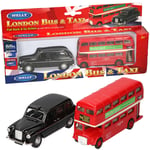 London Red Double Decker Bus and Black Taxi Vehicle Set, Multi Fun Game For Kids