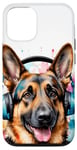 Coque pour iPhone 15 Pro Berger Allemand Écouteurs Chien Alsacien Animaux Imprimé