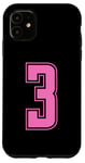 Coque pour iPhone 11 Rose Numéro 3 Équipe Junior Sports Uniforme Numéroté